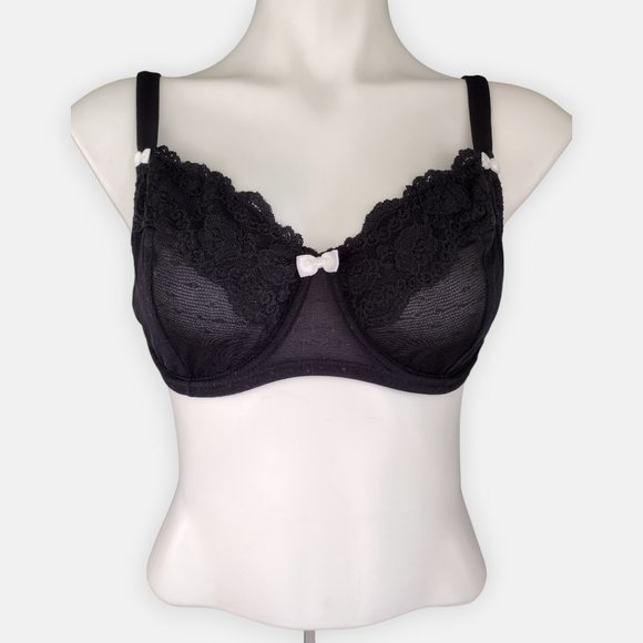 Adore Me Black Mesh Lace Unlined Underwire Demi Bra 38D - Picture 1 of 13